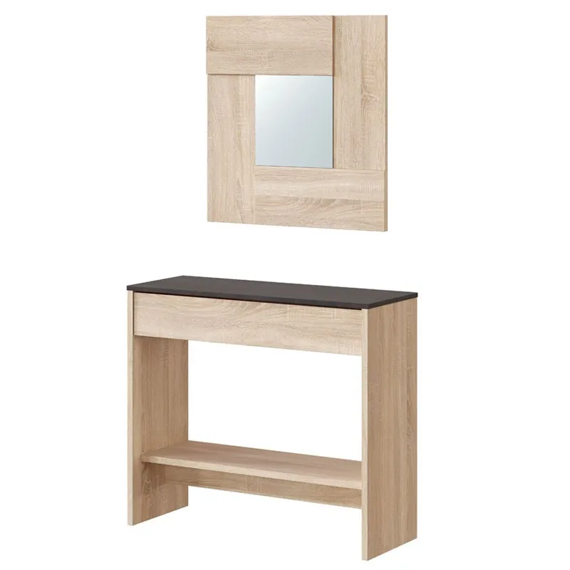 Furniture Hall with drawer and mirror finished in Canadian oak and oxide, measures: 92x79x33 cm