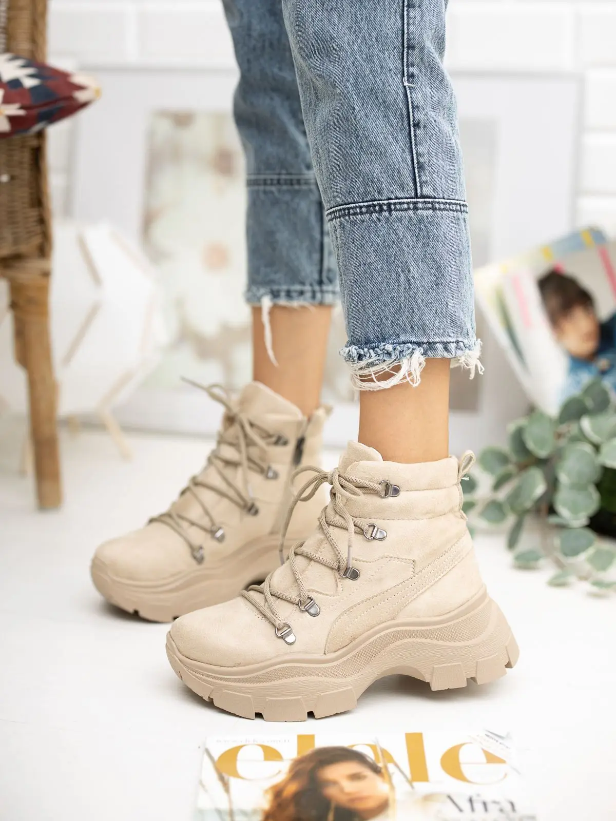 

B800 Women's Boots Beige Color High Heel 6 Cm. Modern Boots Winter Shoes Zipped Ankle Boot Comfortable Women Shoes