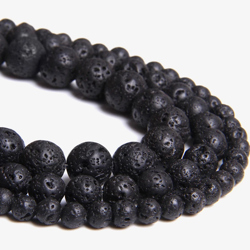 Natural Black Lava Stone Beads Natural Volcanic Stone Round Beads For Jewelry Making Wholesale Jewelry Accessories