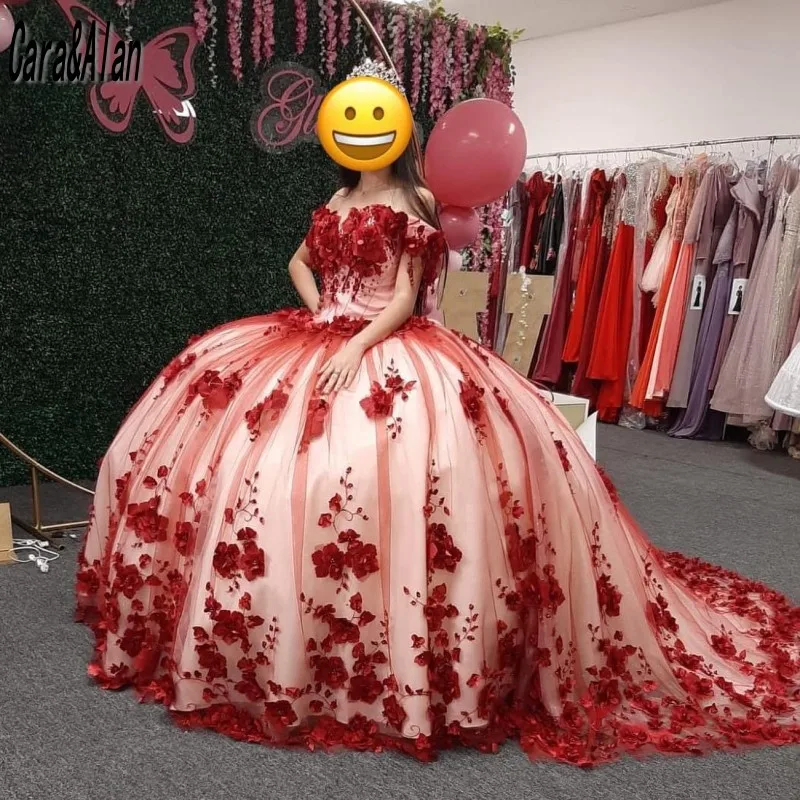 Vestidos De XV Años 2023 Quinceanera Dresses 3D Floral Appliqued Beading Sweet 16 Birthday Gowns Mexican Girls Brithday Wear