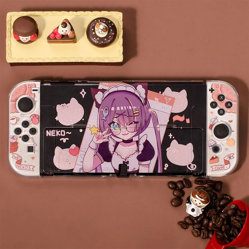 Switch OLED Case Cute Coffee Girl Shell Cover For Nintendo Switch OLED NS JoyCon Games Housing For Nintendo Switch Accessories