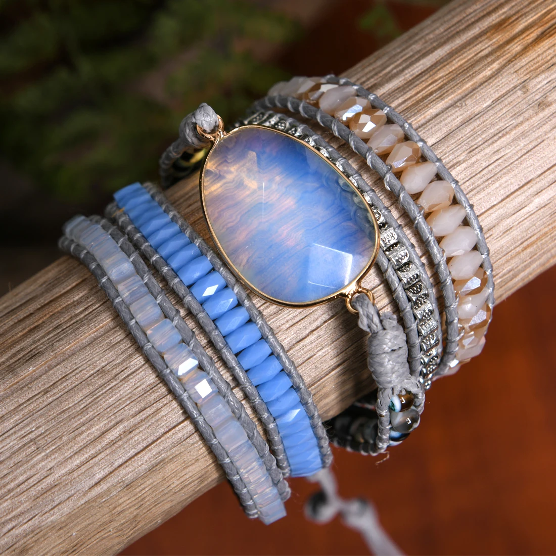 Handmade Multi  Wrap Bracelet Vintage Opal Natural Stone Weaving Cuff Bangles Bracelets Bohemian Jewelry