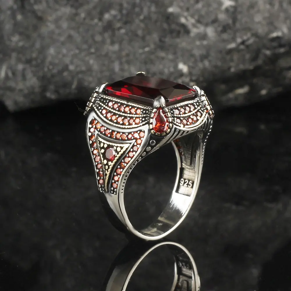 925 Sterling Silver Ring for Men Zircon Stone  Jewelry Fashion Vintage Gift Onyx Aqeq Mens Rings All Size