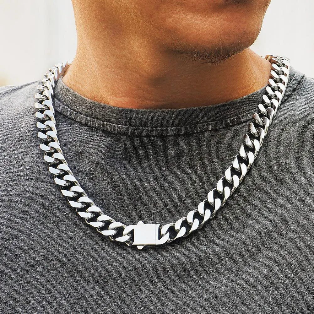 8-16mm HipHop Miami Curb Cuban Chain Necklace Stainless Steel Men Cuban Link Chain Rappe Jewelry