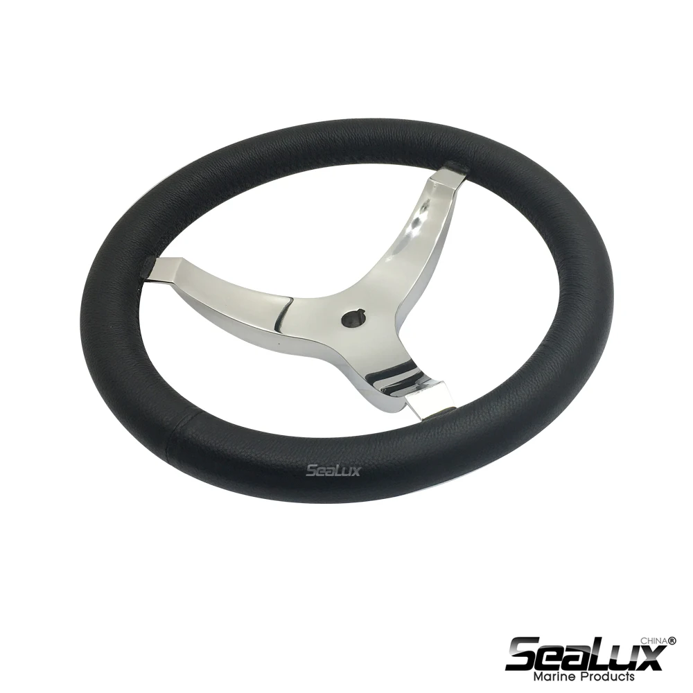 Sealux Real Leather High quality finish Steering Wheel Black Marine grade 304 Stainless Steel Casting body for Yacht