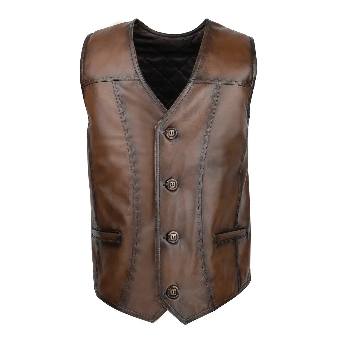 

100% Lamb Leather Vest, Brown Leather Vest, Soft Sheepskin Vest,men leather vest 100% genuine leather vest