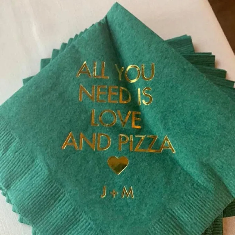 Personalised Wedding Napkins All You Need Is Love and Pizza - Wedding Napkins,Rehearsal Dinner, Engagement Party,Custom Napkins