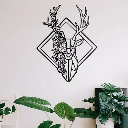 Metal Wall Art Floral Deer Decor Black Color Modern Home Office New 3D Creative Stylish Living Room Bedroom Kitchen 2022 Qualty