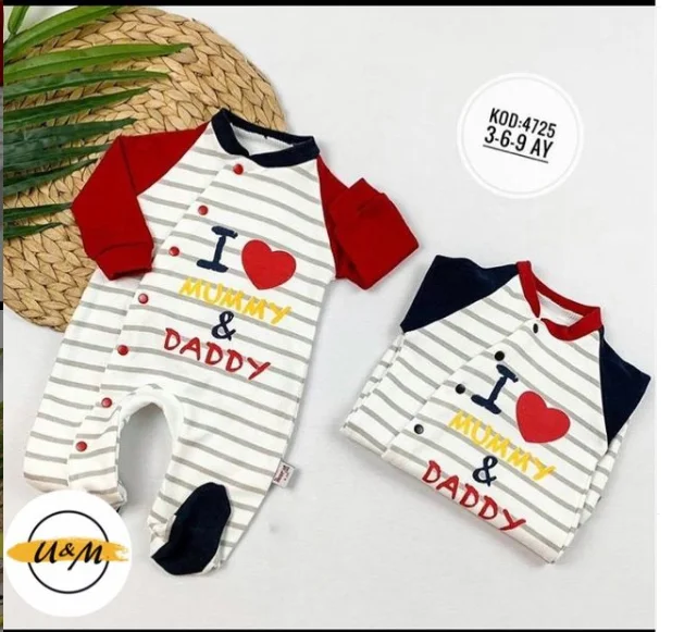 STRIPED I MUMMY & DADDY PRINTED OVERALLS, BABY CLOTHING, BABY STYLE, BABY TROUSERS, BABY PAJAMAS, BABY HOSPITAL EXIT, BABY SET