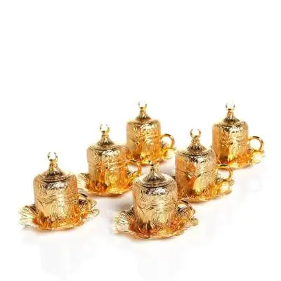 YOUR GREAT DESIGN Gold Colour Turkish Coffee Cups Tulip Design Six Pieces