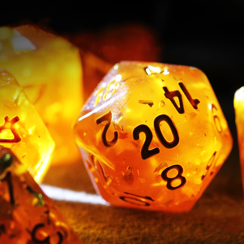 7Pcs/Set Silver Foil Orange Crystal Dice D&D COC Dice D4 D6 D8 D10 D% D12 D20 Table Games DND RPG Dice Set