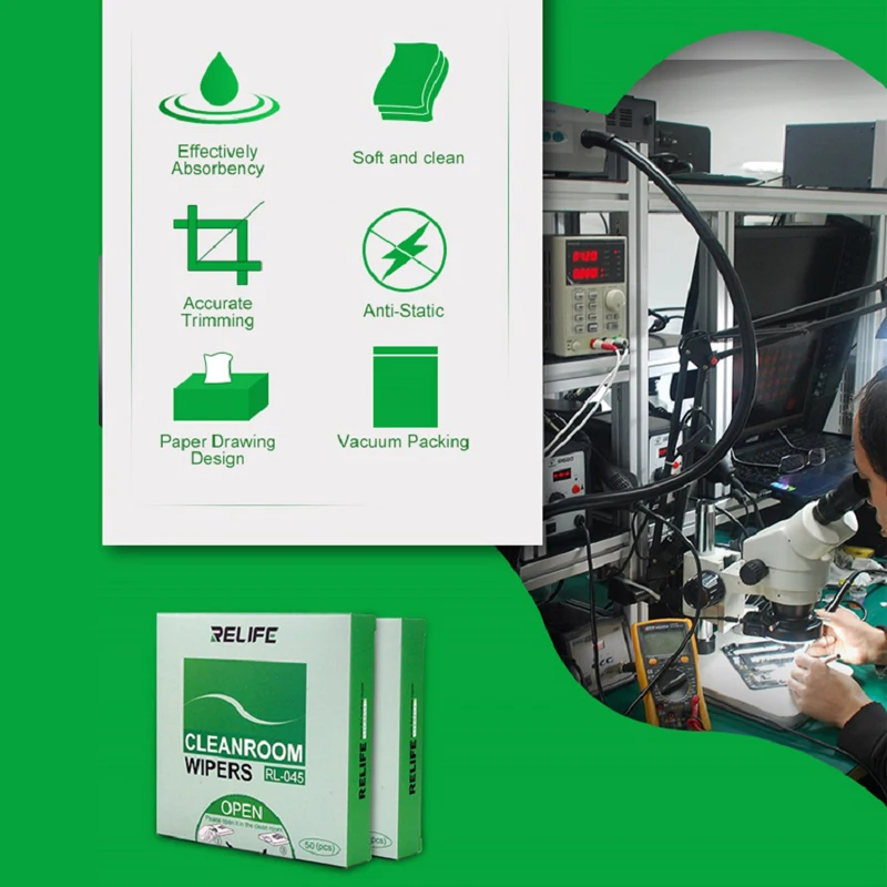 RELIFE RL-045 50Pcs/Box Soft Cleanroom Wiper Cleaning Non Dust Cloth Dust Free Paper Clean for Mobile Phone Tablet Camera