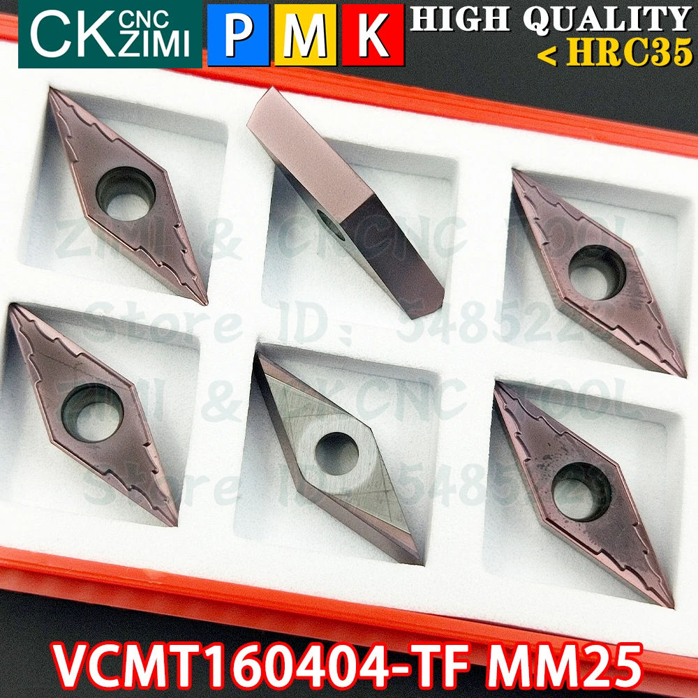 10PCS VCMT160404-TF MM25 VCMT 160404 TF MM25 Inserções de carboneto Ferramentas de pastilhas de torneamento externo TNMG CNC mecânico Torno de metal Ferramentas de corte para aço