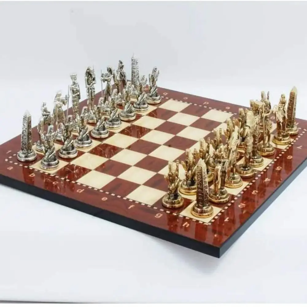 Luxury Cast Chess Set Egyptian Army 35 cm x 35 cm Luxury Chess Board Game Chess Pieces Wooden Game Pieces Professional Chess