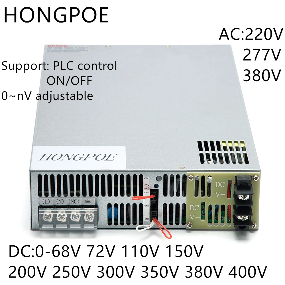 

NEW Adjustable Switching Power Supply INPUT 220/277VAC AC-DC 0-68V 72V 110V 150V 200V 250V 300V 350V 400V Support PLC control