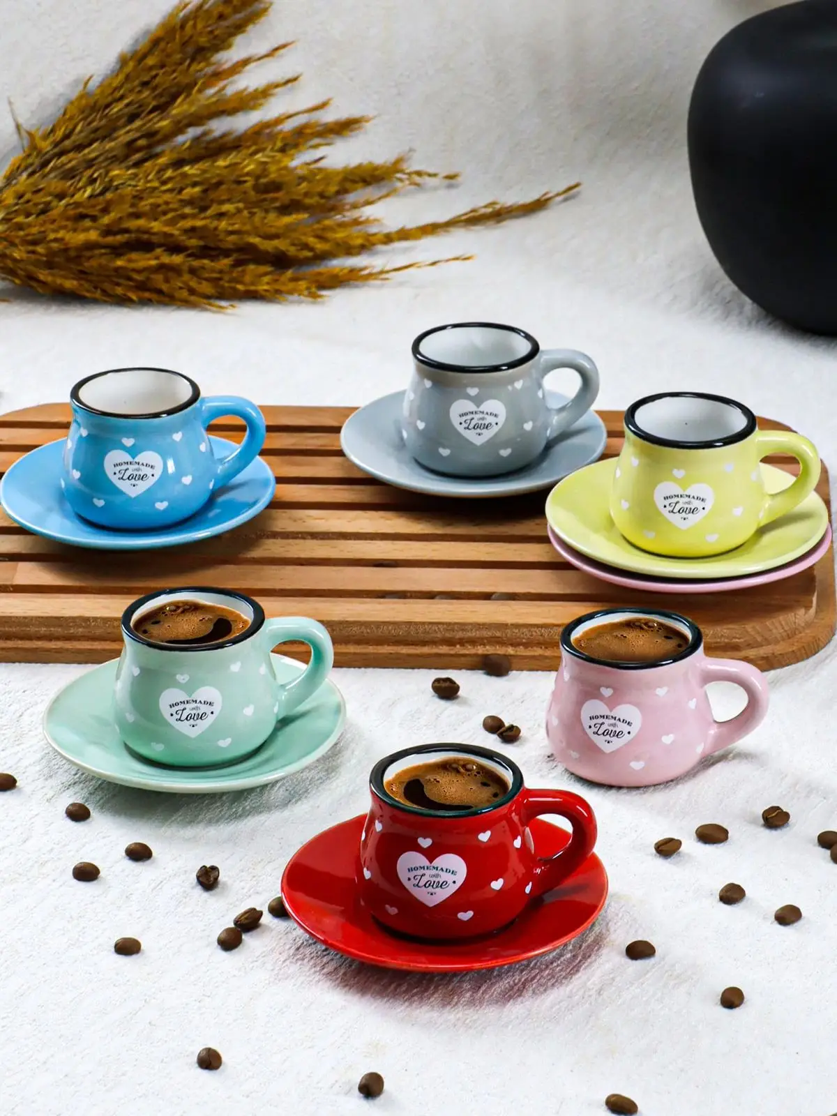 Podgy 12 Parça Colorful Turkish coffee Ceramic Cup Pad Luxury European Model Espresso Coffee cup Tea Milk Drink Cups Handle