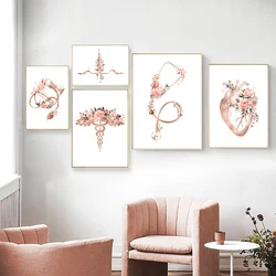 Heart Stethoscope EKG Flower Medical Posters and Prints Cardiologist Office Wall Art Pictures Canvas Painting Decor Doctor Gift