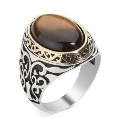 Brown Tiger Eye Stone Aks-i Seda Ring Fashion Turkish Premium Quality Handmade Jawelery