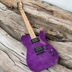 Acepro Purple Flame Maple Electric Guitar, Curved Top, Stainless Steel Frets, Roasted Maple Neck, Mahogany Body, Black Hardware