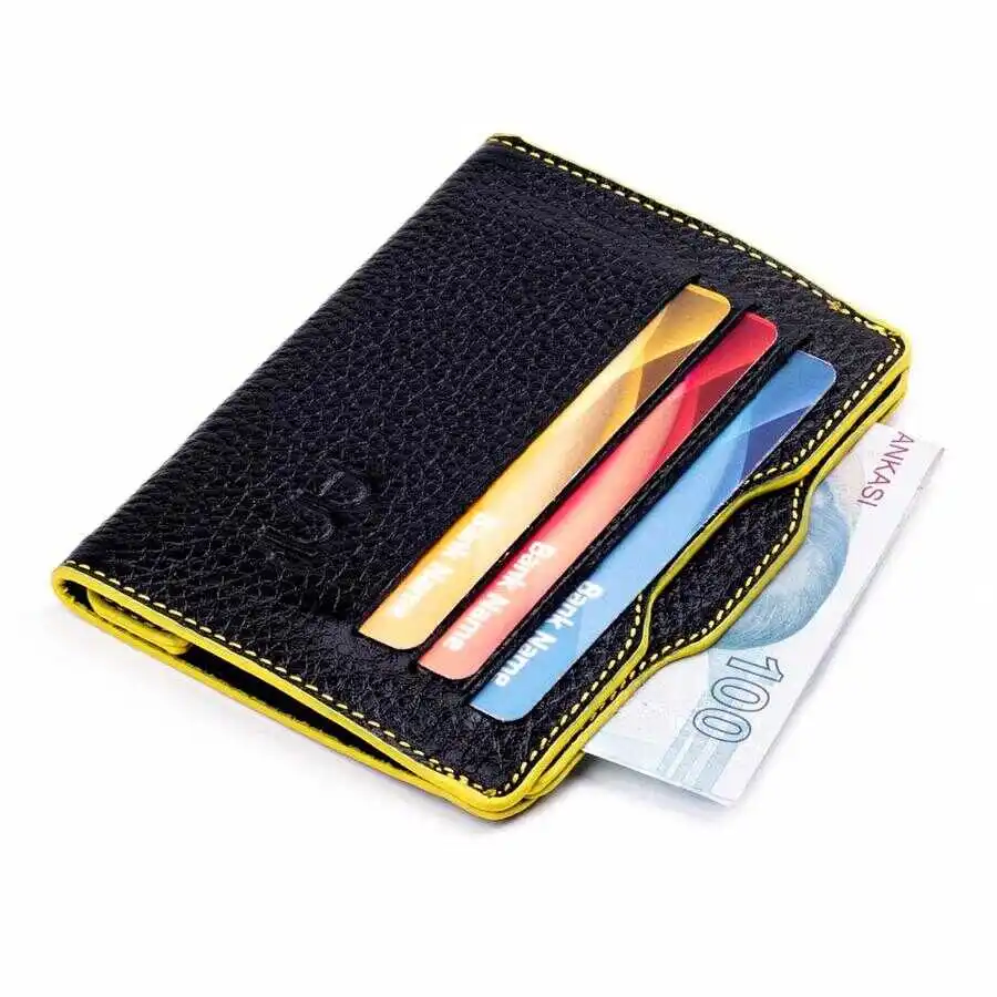 

Rio Sport Nested Leather Card Holder Wallet Black-Yellow Detailed Purse Casual For a Lifetime Comfortable Money Pocket Quality