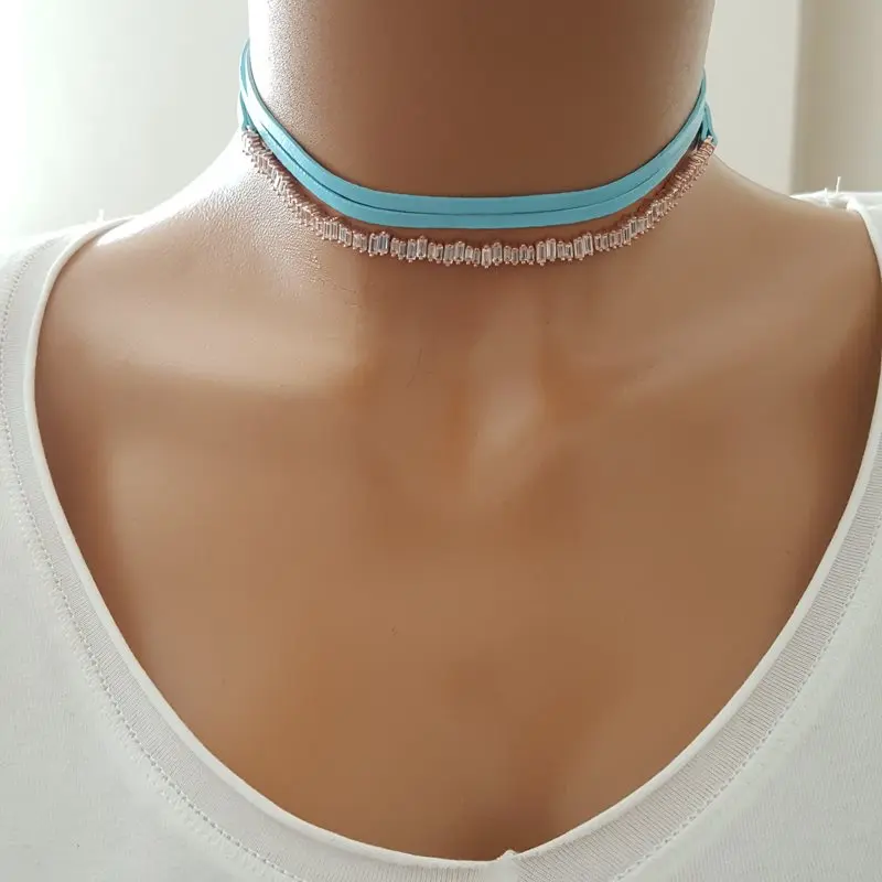 Women Choker Necklace Baquette Women Jewelry Rose Gold 925 Sterling Silver Made in TURKEY