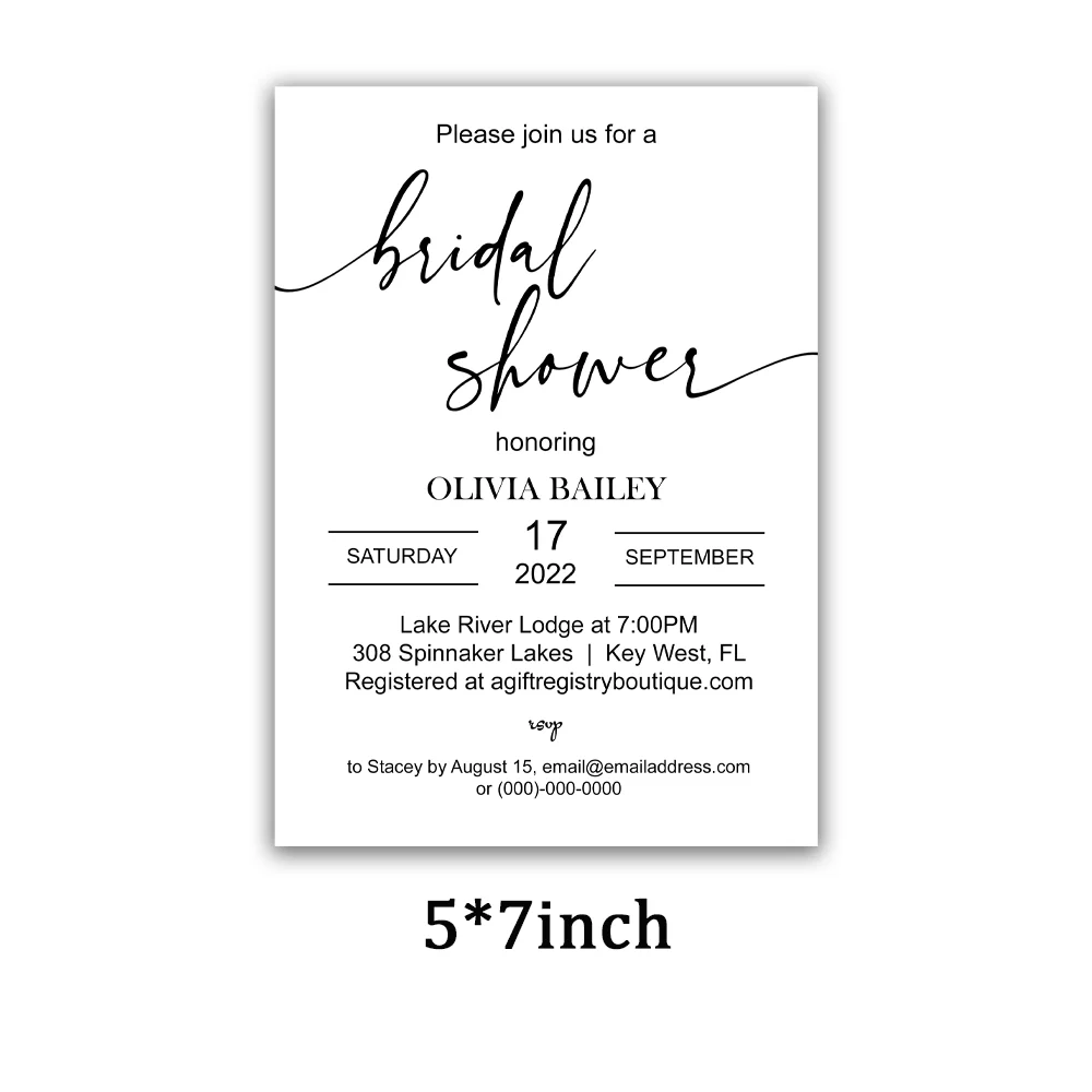 

Personalized Bridal Shower Invitation Cards, Modern Calligraphy, DIY, Custom Invitation Cards