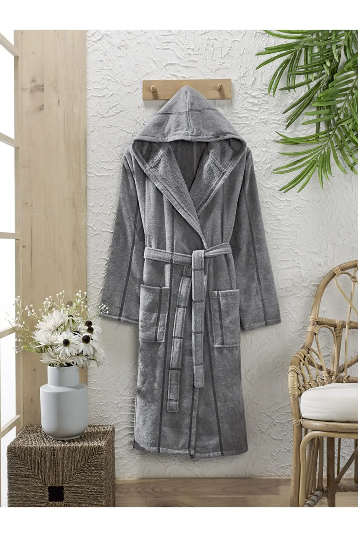 

Luxury Cotton Gray Bathrobe For Men For Women With Hooded And Belt Towel Velvet Nightrobe Sleepwear Bath Robe Made In Turkey