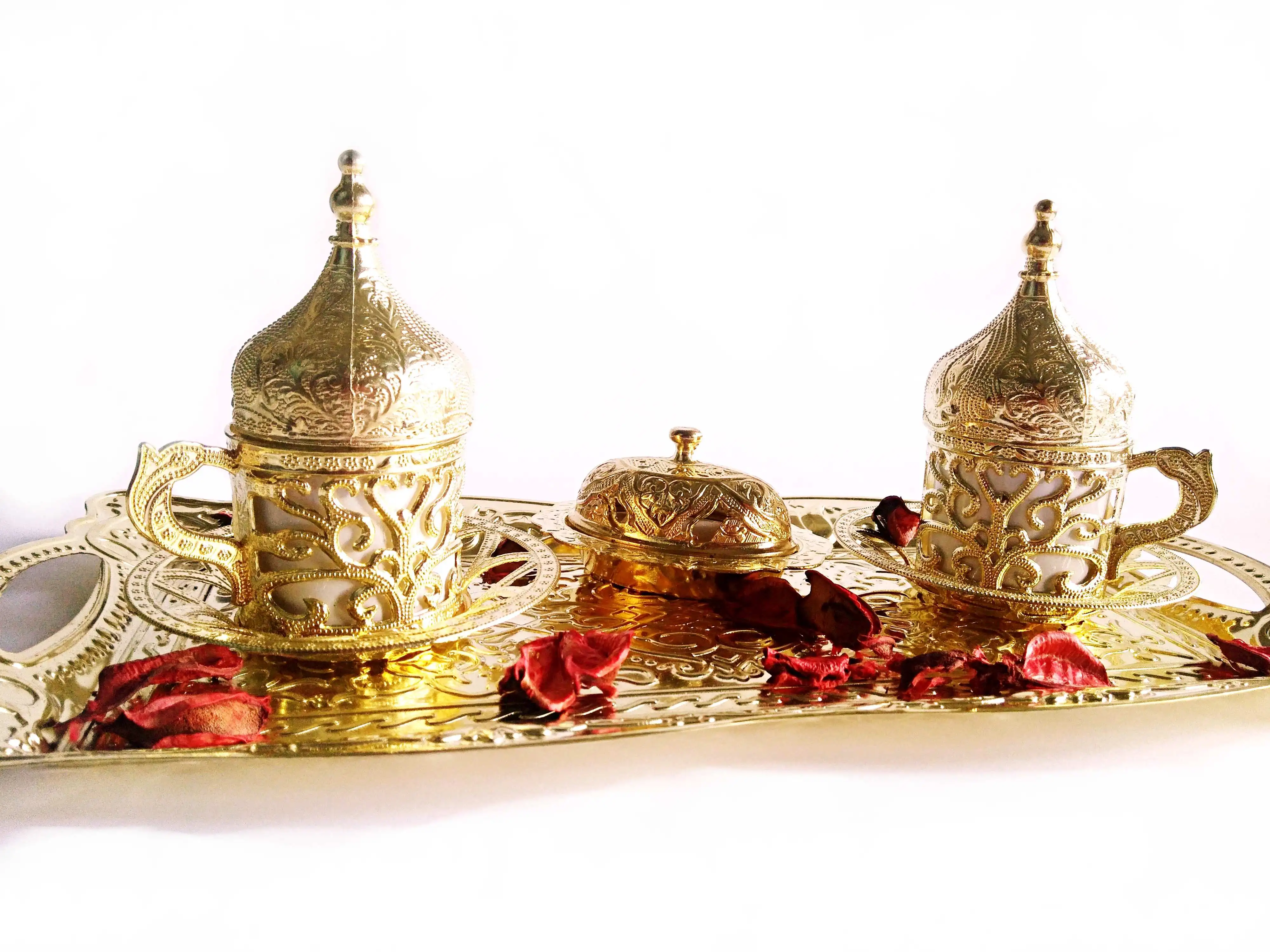 Turkish Coffee Set Golden Traditional Coffee Double Coffee Set Authentic Coffee Set