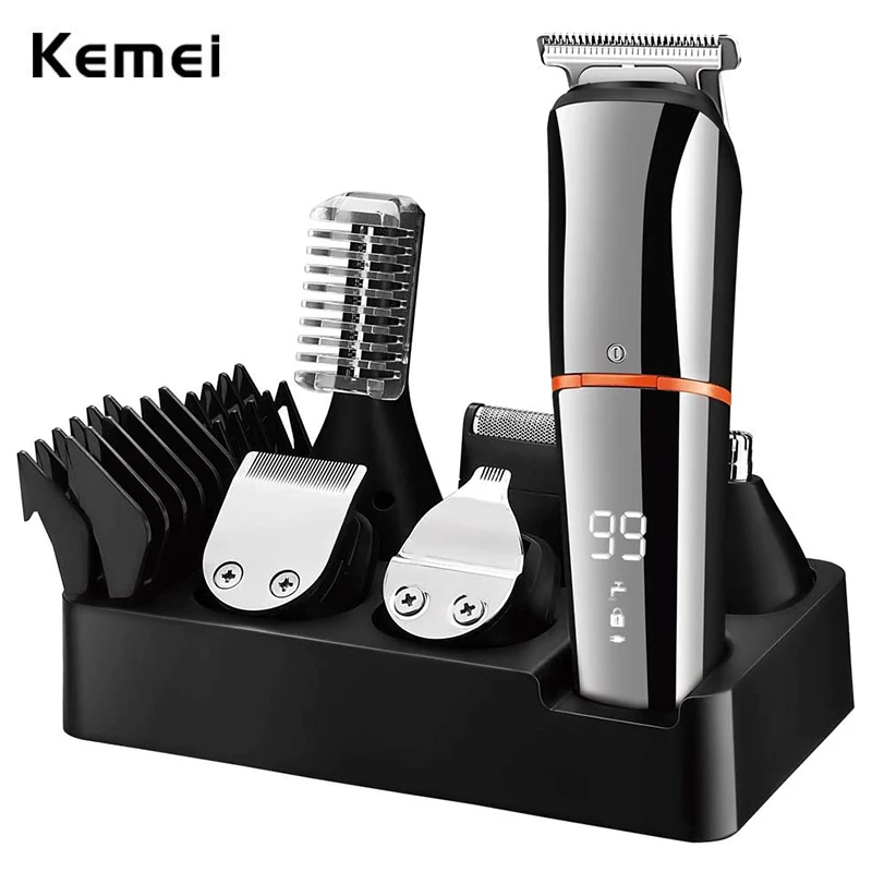 

Kemei Beard Trimmer Men Hair Clippers Body Mustache Nose Hair Groomer Cordless Precision Trimmer 6 In 1 Grooming Kit Waterproof