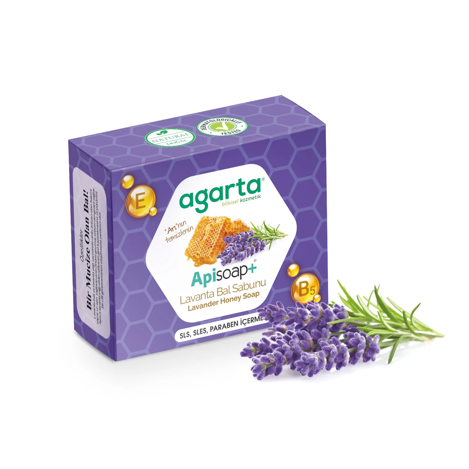 Agarta 100gr Natural Apisoap Lavender Honey Soap, Its pleasant scent gives freshness to the skin, protects the oil balance of th