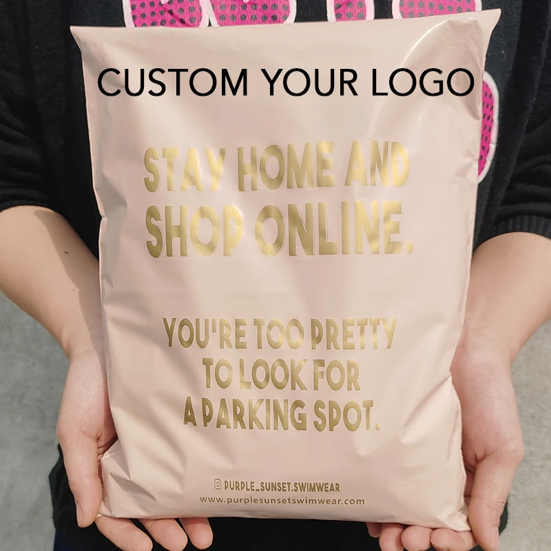 100pcs Custom printed nude courier bag beige luxury transport bag mailing bag Shipping bags Postal envelopes clothing packaging