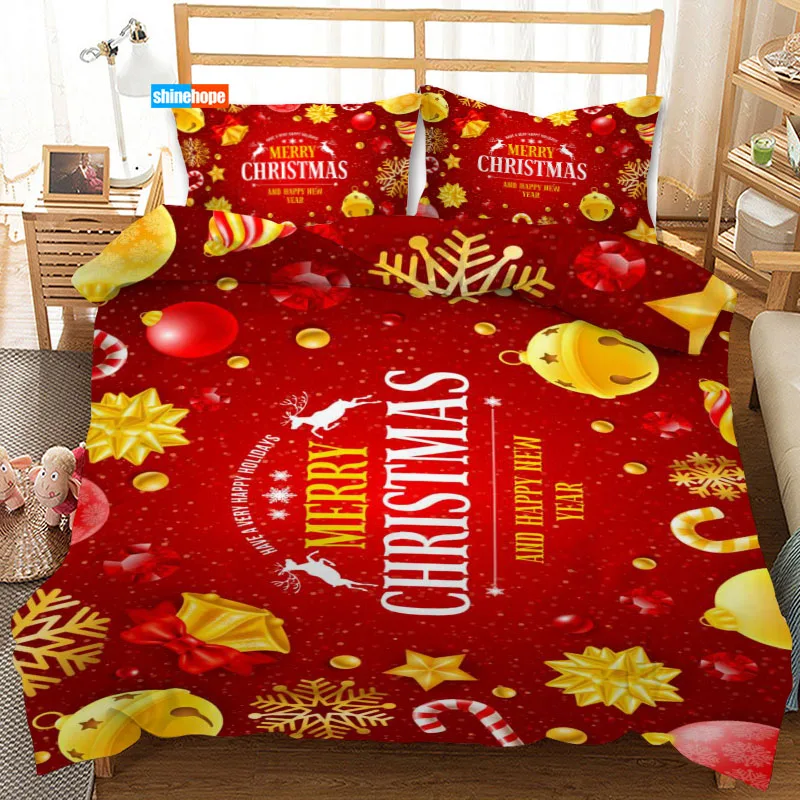 Christmas Seamless Pattern 3PCS Duvet Cover Satin Bedding Set Twin Size 180X220CM Bedspread Nordic Bed Cover