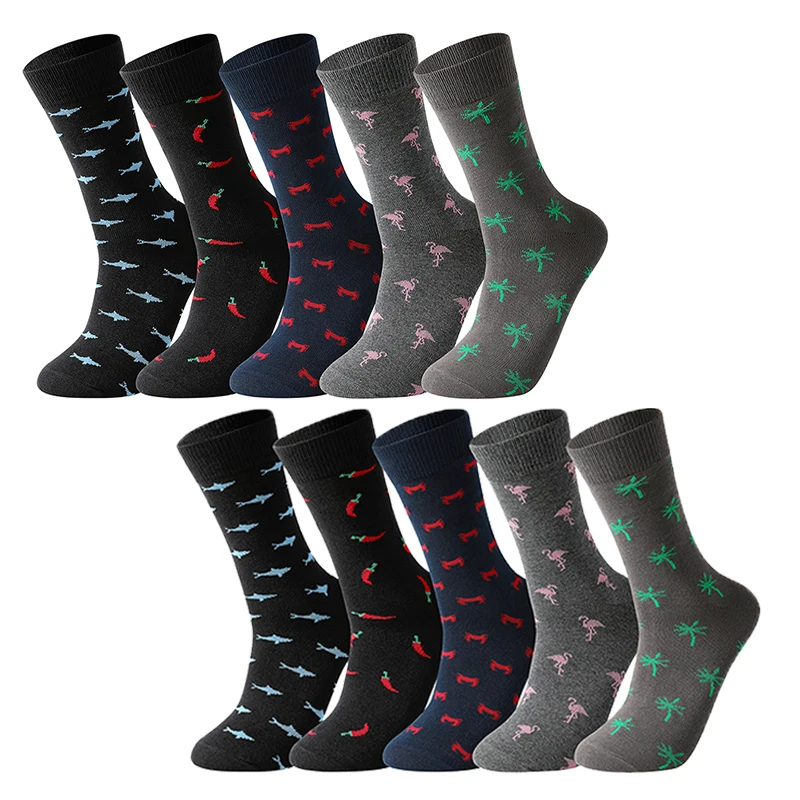 5 Pairs Men's Socks Cotton Business New Fashion Funny Sock With Print Animals Cartoon Middle Sock Male Casual Dresses Clothing