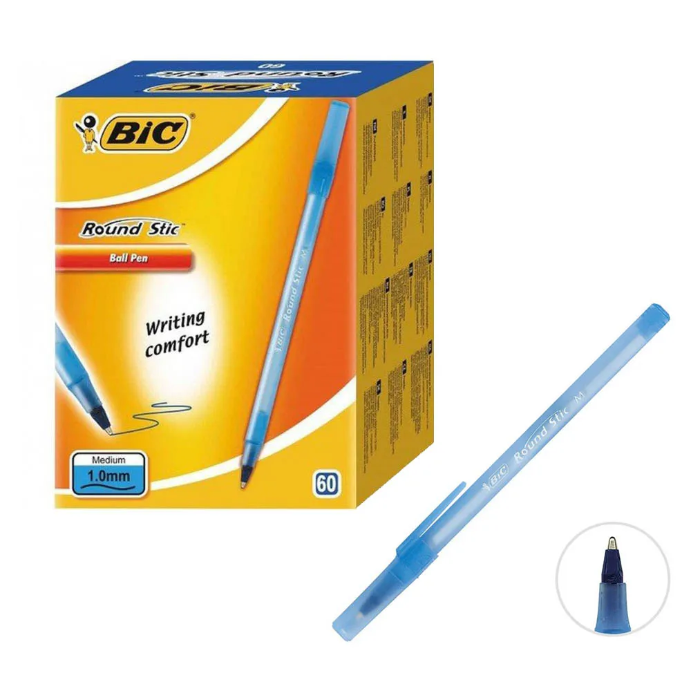 BIC Round Stic 60 Pcs (1Package) Classic Medium Ballpoint Pen (1.0mm) Blue Black Red Box Stationery for School Office