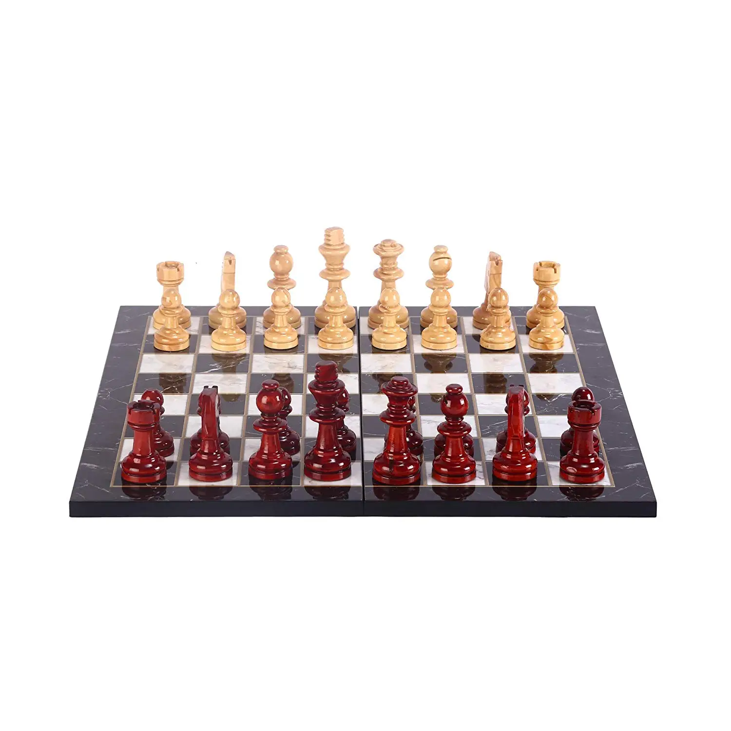 Boxwood Staunton Chess Set for Adult, Handmade Pieces and Marble Design Wood Chess Board King 9 cm