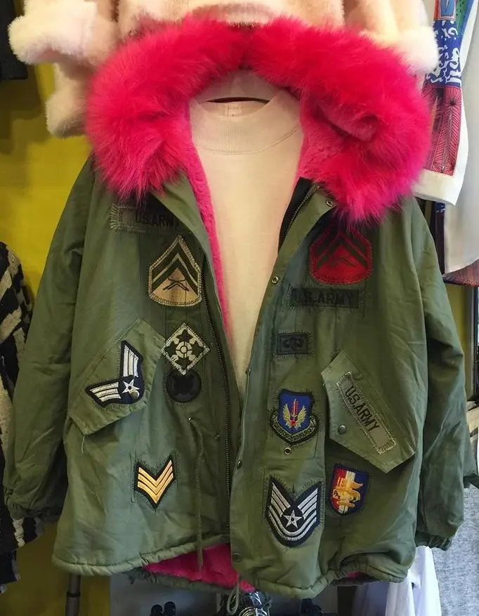 Pelzigen plüsch military mantel IN ATTRAKTIVE ROSA BLAU FARBEN