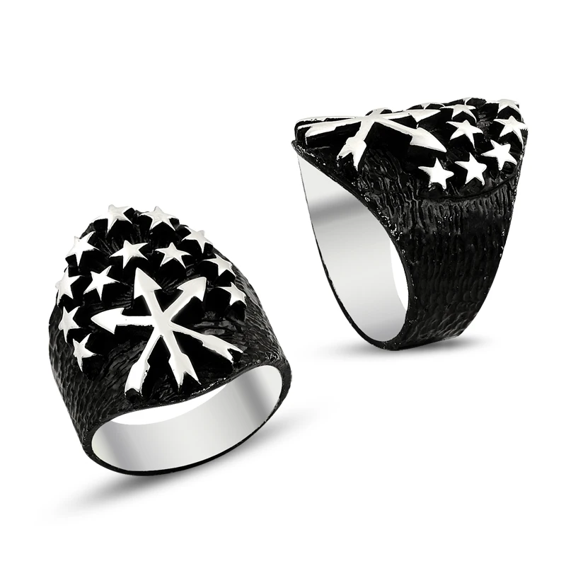 925 Silver Circasian Flag Designed Men Rings