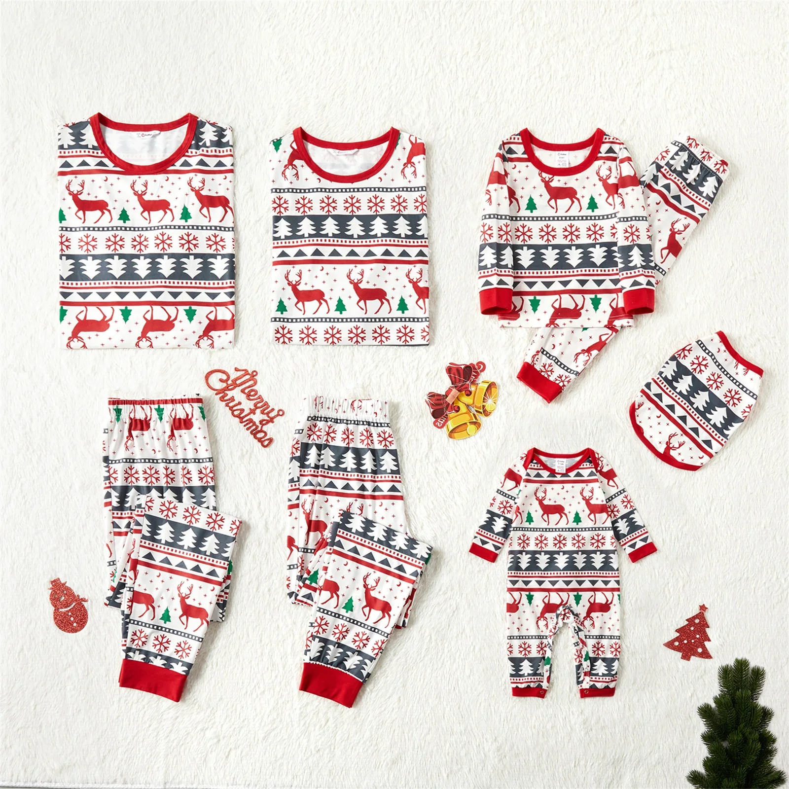 PatPat New Arrival Christmas All Over Snowflake Print Red Family Matching Long-sleeve Pajamas Sets (Flame Resistant)