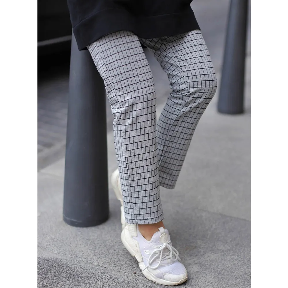 Tren 2021 Celana Nyaman Kotak Abu-abu Instahoke untuk Wanita Gaya Musim Semi Musim Gugur Jalan dari Turki