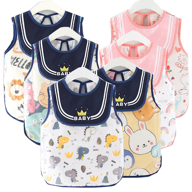 

Toddler Waterproof Bib Baby Bibs Infant Eating Children Drawing Sleeveless Pocket Apron Self Feeding Baby Cloth