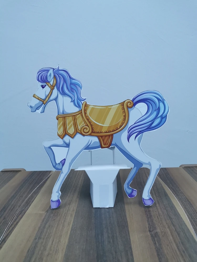 Carousel Horse Foam-board Cutout Standee with Cardboard Stand, Kids Birthday Decoration, Merry Go Round Concept Party Supplies