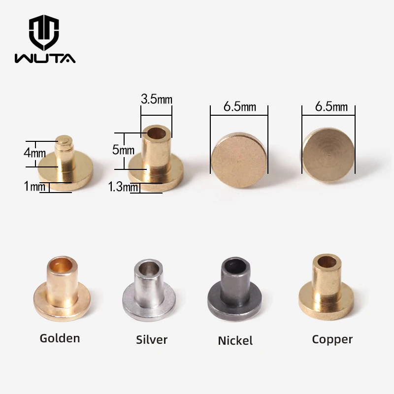 WUTA 10 set Solid Brass Flat Head Rivet Double-sided Belt Nails Strong Fxed Buckle Leathercraft Hardware Install With Hammer