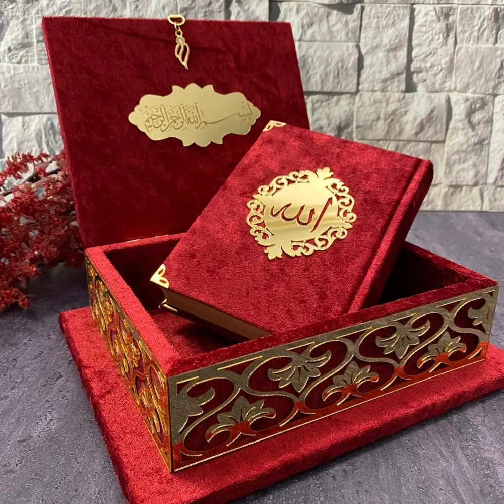 

GREAT GIFT Quran Prayer Book with Velvet Covered Mirror Set Tag Quran Book Islam Muslim Wedding Pilgrim Umrah Eid Gifts Quran