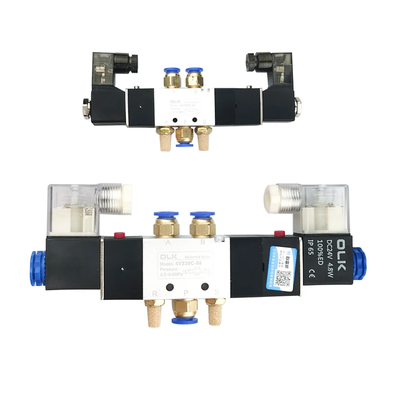 High Quality 4V130C-06 4V230C-08 4V330C-10 4V430C-15 Air Electromagnetic Valves 3 Position 5 Way Pneumatic Solenoid Valve 