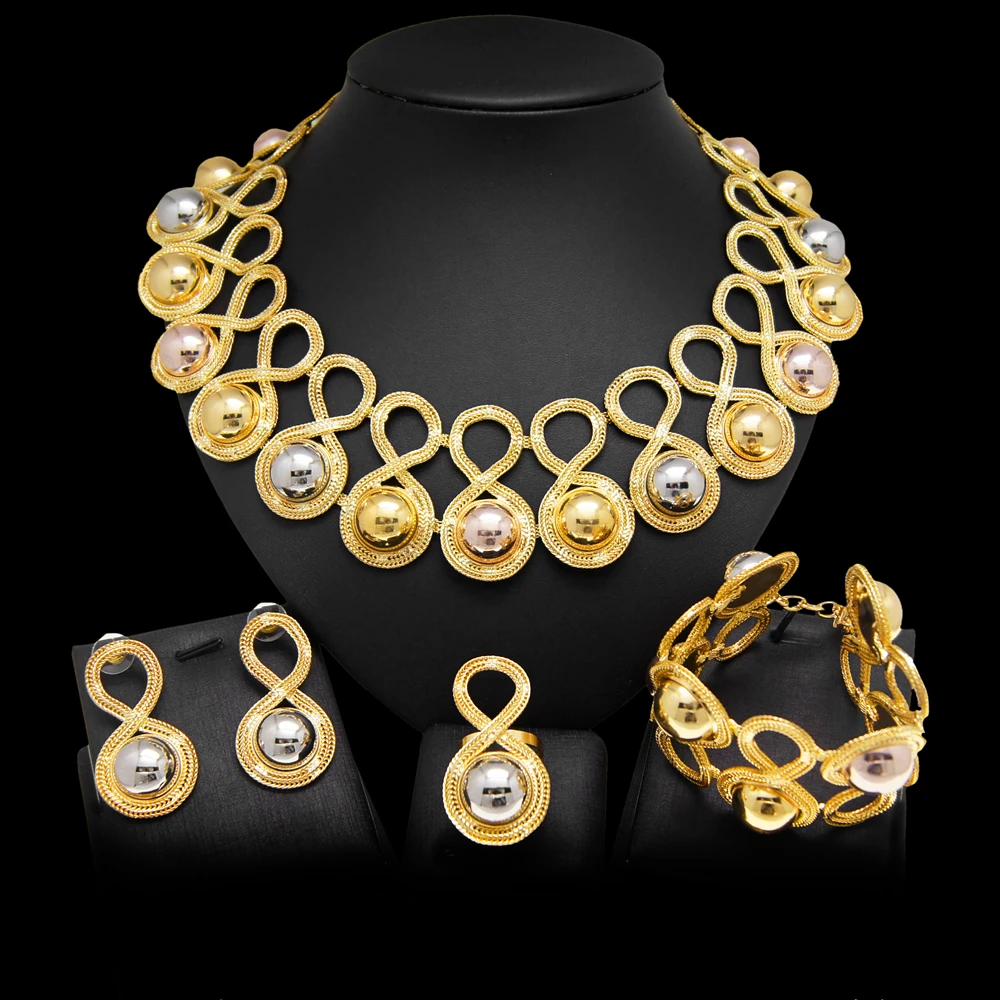 2022 Fashion Brazil Gold Plated Jewelry Set Exquisite Handmade Woman Big Necklace Party Accessories H20007
