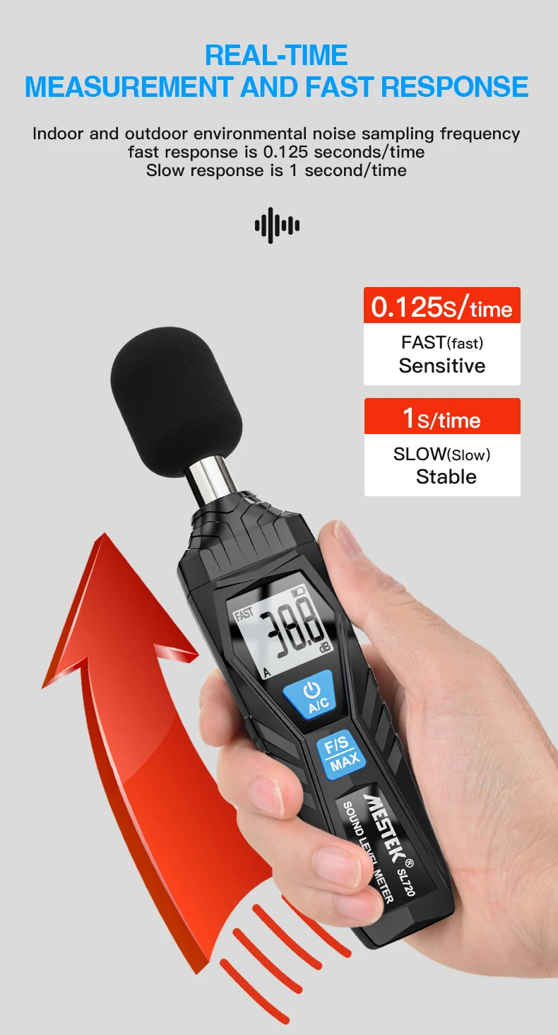 Sound Meter SL720 Noise Tester Sound Detector Decible Monitor 30-130dB Audio Measuring Instrument Sound Level Indicator