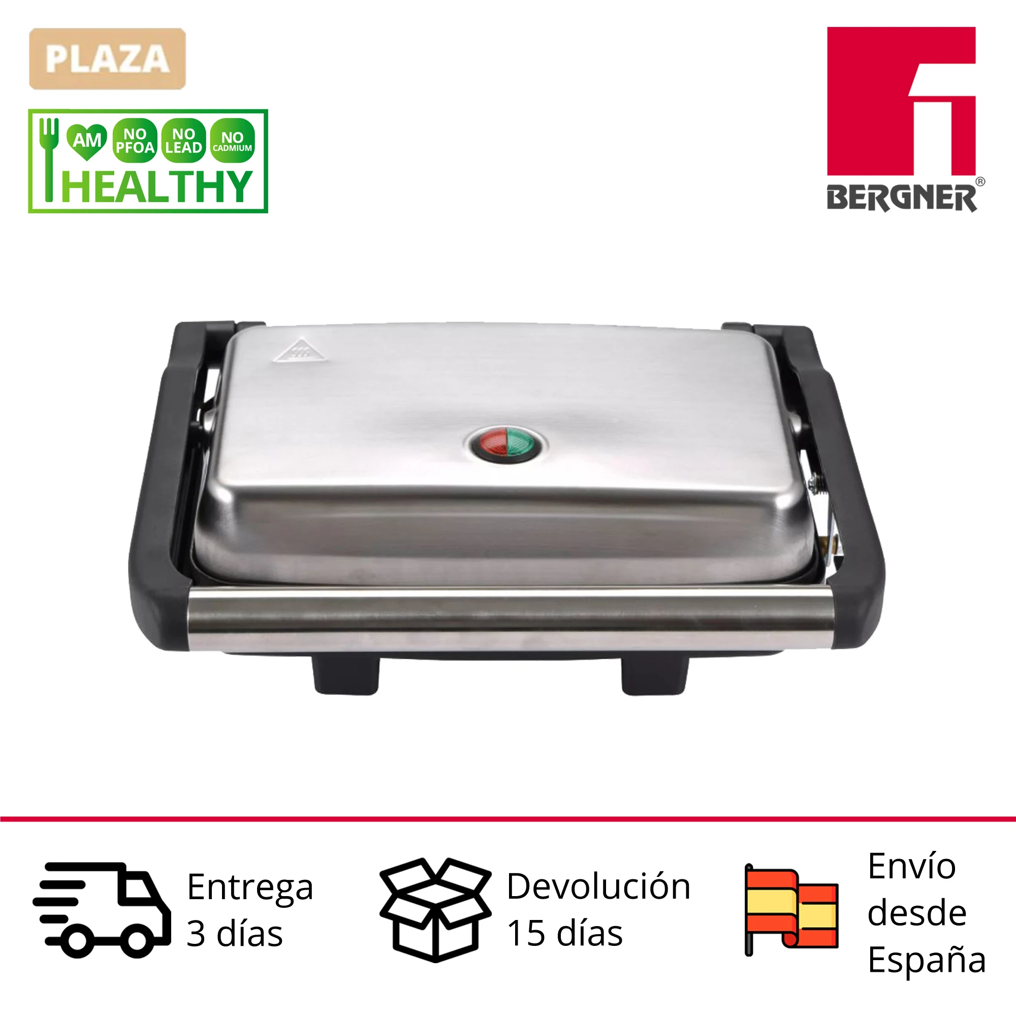 Sandwichera grill (1800-2000W) BERGNER, in stainless steel, from the Masterpro Foodies collection