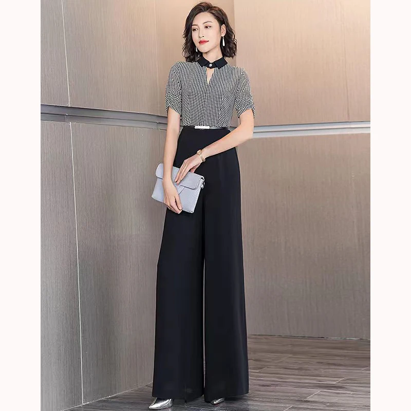 2022 New Women's Summer Pants Skirt Set Black Lattice Stitching Fashion One-piece Pants Long Jumpsuit Women's Wear