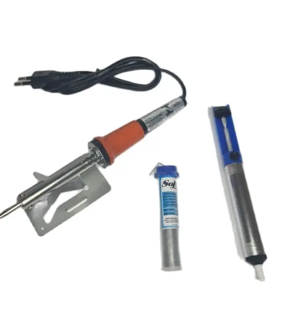 Kit Ferro Soldar W/Stand + 1 Tubo Estanho 25 G Cada + Sugador soldering kit professional for repair eletronicos