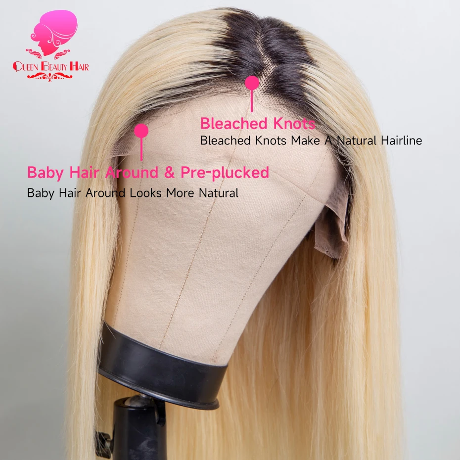 13x6 Full Lace Frontal Perücke aus Echthaar, 1B 613 Ombre Blonde Perücke mit dunklen Ansätzen, peruanische Body Wave Lace Front Echthaarperücken für Frauen – Detail 21